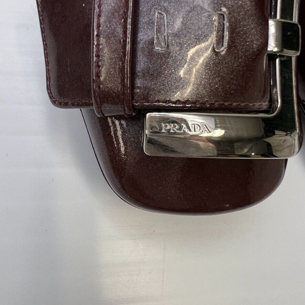 Prada Pump Women 7.5 Leather Patent Italy Buckle Square Heel Shiny Ombre Core Go - Picture 4 of 14
